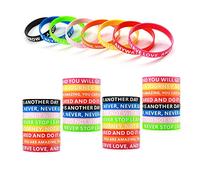 LTDOOIT 32pcs Silicone Motivational Wristbands for Men Women, Silicone Rubber Bracelet 8 Color Pink Black Red Blue Yellow with Inspirational Motivation Quotes for Football Gym Sport Party