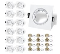 LteelDay 12-Pack Matte White Dual GU10 Recessed Ceiling Light Frames - 30° Adjustable Square Mounting Kit, 87x87mm, Cut-Out 68-80mm, for Twin Spotlights, Includes 12 VDE Sockets
