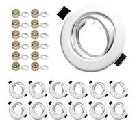 LteelDay 12-Pack Matte White Recessed Light Frames with VDE GU10 Sockets | Round metal ceiling mounting kit, size 90mm, cut-out 68-80mm. 30° swivel directional spotlight. Light bulb not included.