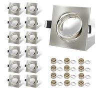 LteelDay 12-Pack Sand Nickel Square Recessed Frame with VDE GU10 Sockets | 30° Adjustable Square Mounting Kit, 87x87mm, Cut-Out 68-80mm, Fits 50mm LED/halogen (no bulb).