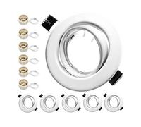 LteelDay 6-Pack Matte White Adjustable Recessed GU10 Light Frames - 30° Swivel Round Ceiling Mount, 90x90mm, Cut-Out 68-80mm, Includes 6 VDE Sockets