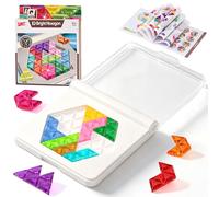 LTFIOON Geometric Tile Game, IQ Puzzle, Progressive Challenges & 2 Shapes (Star/Hexagon), Colourful Shiny Stones Like Jelly, Portable with Lid & Solution Book - Adults & Children (Hexagon)
