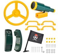 LTFIOON Play Tower Accessory Set with Steering Wheel, Telescope, Bell Phone & Pirate Flag, 8 Pieces Accessory Set for Play Tower for Climbing Frame, Tree House and Playground