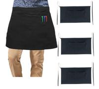 LTG PRO 3 x Cotton Short Waist Black Aprons with 2 Pockets - Waiter & Waitress Bistro Kitchen Café Restaurant Uniform for Men & Women - Durable, Easy Care, Professional Service Apron