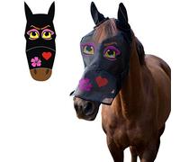 LTG PRO Horse Pony Fly Mask Full Face - Cartoon Funny Print Breathable Mesh with Ears Nose Protection, Anti-Rub Eye Darts, UV Insect Shield - Pony/Cob/Full Sizes (Cartoon Pink Eyes, Cob)