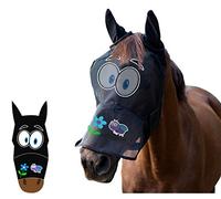 LTG PRO Horse Pony Fly Mask Full Face - Cartoon Funny Print Breathable Mesh with Ears Nose Protection, Anti-Rub Eye Darts, UV Insect Shield - Pony/Cob/Full Sizes (Cartoon Big Eyes, Pony)