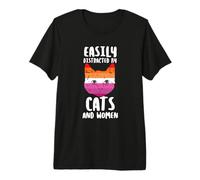 LTGBTQ Easily Distracted By Cats Or Women Quote Love Lesbian Premium T-Shirt