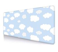 LTHAOGUO Blue Sky with Clouds Desk Mat, Cute Large Mouse Pad, Blue Desk Pad, Non-Slip Rubber Base with Stitched Edges Deskmat, 31.5 X 11.8 Inch