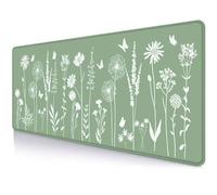 LTHAOGUO Cute Sage Green Desk Mat Mousepad, Plant Floral Anime Gaming Deskmat, Aesthetic Deskpad, Minimalist Mint White Leaves XL Mouse Pad, Decor Accessories, 31.5 X 11.8 Inch, Large