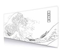 LTHAOGUO Great Wave XL Gaming Mouse Pad, White Minimalist Japanese Desk Mat, Cute Gamer Aesthetic Mousepad, Extended Mousepad, Non-Slip Rubber Base Lilac Desk Pad for Office-31.5 X 11.8 Inch