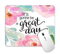 LTHAOGUO It's Gonne Be a Great Day Quote Mouse Pad, Roses Floral Mouse Pad for Computer, Pink Flowers Mouse Mat for Office Decor for Women, 9.5x7.9 inch