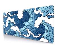 LTHAOGUO Japanese Blue and White Wave Large Mouse Pad- Non Slip Rubber Base XL Mousepad - Computer Desk Pad Mat with Stitched Edges for Office Desktop, Extended Mice Pad, 31.5 X 11.8 Inch