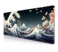 LTHAOGUO Japanese Great Wave Gaming Mouse Pad XL, Colorful Patterns Desk Mat, Cute Gamer Aesthetic Mousepad, Extended Mousepad, Non-Slip Rubber Base Desk Pad for Office-31.5 X 11.8 Inch