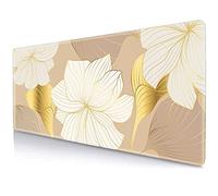 LTHAOGUO Large Mouse Desk Pad, Gold Flower Line Arts Mouse Pad Mat, Luxury Lotus Mousepad with Designs, Keyboard Mouse Mat Desk Pad for Work, Laptop, 31.5 X 11.8 Inch