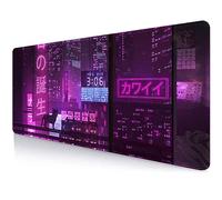 LTHAOGUO Purple Neon City Gaming Mouse Pad, Japanese Desk Mat, Toky Street Desk Pad, Extended Anime Mouse Pad, Keyboard Desk Mat for Computer Laptop Gamers