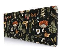LTHAOGUO Witch Mushroom Desk Mat, Black Cute Forest Large Extended Mouse Pad, XL Long Desk Pad Gaming Mousepad for Computer Laptop, Non-Slip Rubber Base with Stitched Edges Deskmat, 31.5 X 11.8 Inch