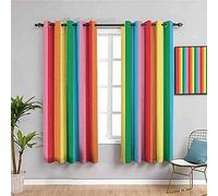 LTHCELE Blackout Curtains for Bedroom - Color line rainbow fashion - 3D Print Pattern Eyelet Thermal Insulated - 110 x 96 inch - 90% Blackout Curtains for Kids Boys Girls Playroom