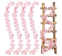 LTHERMELK Artific Artificial Cherry Blossom Vines, 4 Pack Fake Flowers, Realistic Faux Flowers That Look Real for Outdoor & Indoor, Pink PVC Home Decoration Spring Decorations Wreath Making