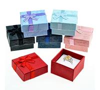 LTHERMELK Jewelry Gift Boxes Elegant Square Jewellery Display Boxes with Lid Cardboard Ring Boxes with Bow and Foam Insert for Earing Ring Jewellery Presentation Wedding Party, 6 Colors