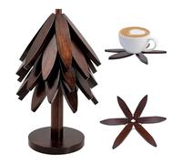 LTHERMELK Tree Trivet Set - Wooden Heat Resistant Stand for Hot Pots, Pans & Dishes, Holiday Kitchen Decor & Practical Pot Holder (5-Piece, Brown)