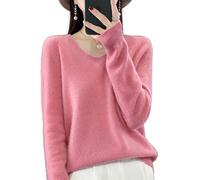 LTHTX Cashmere Sweaters for Women, Merino Wool V-Neck Sweater Warm Long Sleeve Pullover Soft Knitted Jumpers Fall Winter Tops (Pink,Small)