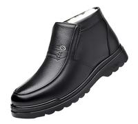 LTHTX Mens Fur Inside Warm Non-Slip Winter Snow Outdoor Walking Ankle Boots Business Work Outdoor Dress Booties (Black-1,6.5)