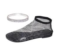 LTHTX Ultra Comfortable Shiny Gem Mesh Flats,Glittery Stretchy Net Shoes Breathable Mesh Ballet Flats Shoes for Women (8,Black)