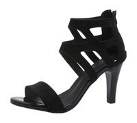 LTHTX Women’s Rome Stiletto Heels, Zip Back Suede Open-Toe Sandals Rhinestone Black Sparkly Dressy Shoes for Wedding Prom Formal Events (Black 1,8.5)