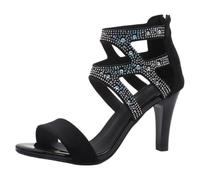 LTHTX Women’s Rome Stiletto Heels, Zip Back Suede Open-Toe Sandals Rhinestone Black Sparkly Dressy Shoes for Wedding Prom Formal Events (Black,3)