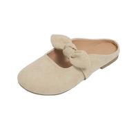 LTHTX Women's Bow Detail Slip-On Mules, Closed Toe Mary Jane Flats Comfortable Backless Clogs for Women Summer Walks Casual (Apricot,4)
