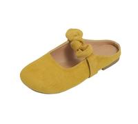 LTHTX Women's Bow Detail Slip-On Mules, Closed Toe Mary Jane Flats Comfortable Backless Clogs for Women Summer Walks Casual (Yellow,3)