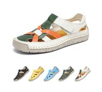 LTHTX Womens Closed Toe Fisherman Sandals, Summer Leather Flat Sport Sandal Comfortable Soft Sole Outdoor Walking Shoes Beach Sandals (Multicolor,6.5)