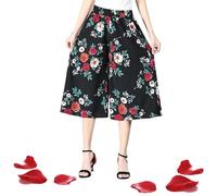LTHTX Women's High Elastic Waist Pleated Chiffon Wide Leg Culottes, Rsvelte Culottes, Culottes for Women Rsvelte Skirt Pants (One Size,Flowers)