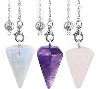 LTISHABILTD 3 Pcs Pendulum Crystal,Amethyst Rose Quartz Clear Quartz Crystals Pendulum,Crystal Pendulums Hexagonal,Natural Crystals Pendent Necklace for Meditation