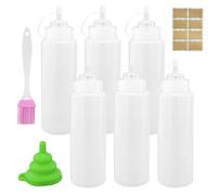 LTISHABILTD 6 Pcs Reusable Plastic Sauce Seasoning Bottles Dispensers, 16 oz Squeezy Squirt Bottles for Ketchup Mustard Hot Sauces Oil with Funnel, Sticker Lable (500ml)
