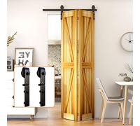 LTIYITL 183CM/6FT Bi-Folding Sliding Barn Door Hardware,Heavy Duty Roller Track Kit，Silent and Easy to Install for 2 Doors Hardware Kit,No Door Panel,Applicable to Door Openings 150-160CM Black