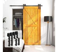 LTIYITL 5FT/152CM Bypass Sliding Barn Door Hardware Kit for Double Wooden Doors, Upgraded Single Track, Smooth and Quiet