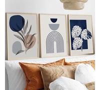 LTjiajuypd Abstract Blue Line Rainbow Leaves Geometric Wall Canvas Painting Botanical Poster Boho Art Prints Living Room Home Decor(40x60cm-3Pcs)