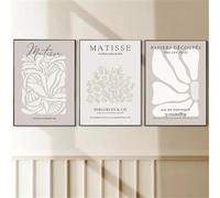 LTjiajuypd Abstract Neutral Matisse Poster Bohemian Beige Floral Canvas Painting Vintage Wall Art Print Pictures Bedroom Decor 40x60cm-3Pcs Frameless