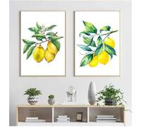 LTjiajuypd Blue White Willow Style Bonsai Canvas Painting Art Lemon Poster Kitchen Decor Lemon Print Planter Office Decoration 50x70cm-2pcs Frameless