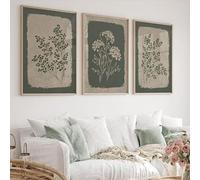 LTjiajuypd Boho Wildflower Wall Art, Spring Floral Print Painting Rustic Botanical Decor Green Moody For Living Room Bedroom(50x75cm-3Pcs)