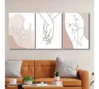 LTjiajuypd Canvas Art Abstract Intimate Connection Holding Hands Passionate Kiss Minimalist Line Soft Tones Modern Home Decor(50x75cm-3Pcs)