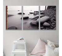 LTjiajuypd Canvas Art Tranquil Beach Scene with Smooth Stones Gentle Waves for Living Room Office or Bar Bedroom Home Decoration(50x75cm-3Pcs)