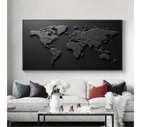 LTjiajuypd Canvas Painting Modern Abstract Relief World Map Mural Black And White Printed Poster For Living Room Home Decor(30x60cm)