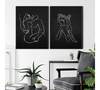 LTjiajuypd Canvas Painting Print Couple Line Couple Hand Love Kiss Posters And Prints Wall Art Nordic Pictures Living Room Decor 30x45cm-2Pcs Frameless