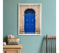 LTjiajuypd Canvas Painting Print Door Blue City Poster Arabic Architecture Travel Landscape Wall Art For Living Room Home Decor(30x50cm)