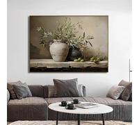 LTjiajuypd Canvas Painting Print Mediterranean Antique Olive Branch Botanical Vase Rustic Neutral Kitchen Poster Wall Art Home Decor(60x90cm)