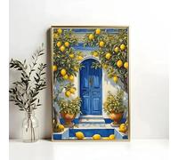 LTjiajuypd Canvas Painting Print Mediterranean Italy Lemon Blue Door Coastal Poster Travel Windows Scenery Wall Art Kitchen Decor(50x75cm)