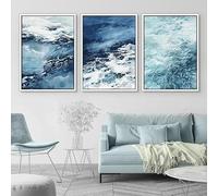 LTjiajuypd Canvas Painting Wall Prints Vintage Blue Watercolor Ocean Coastal Ocean Wave Sea Art Poster Picture Living Room Home Decor(50x75cm-3Pcs)