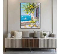 LTjiajuypd Canvas Prints Mediterranean Landscape Painting Modern Decor Seascape Lemon Tree Fresh Wall Art Living Room Bedroom(50x75cm)